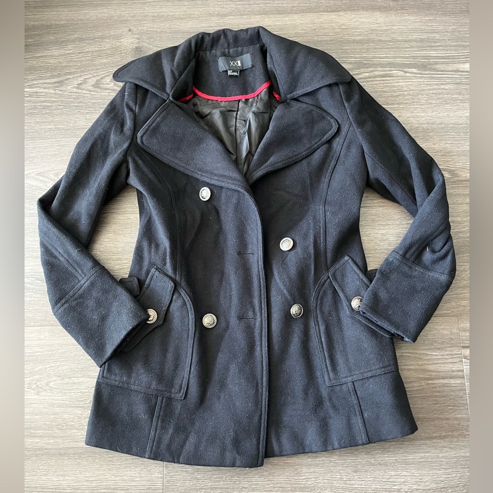 Forever 21 Black Peacoat Size S